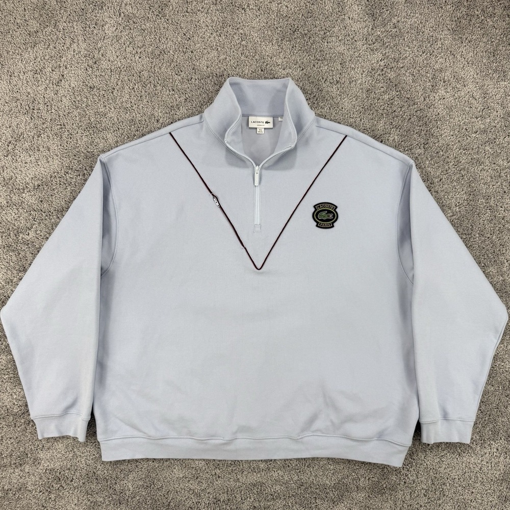 Lacoste Loose Fit Zip Neck Pique Sweatshirt Men's 3XL Organic Cotton Embroidered